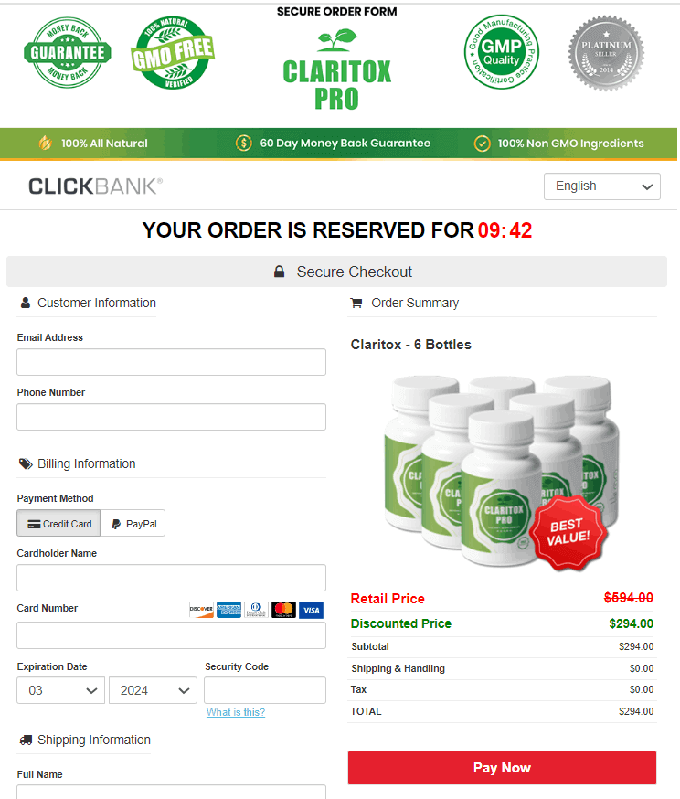 Claritox Pro Checkout Page
